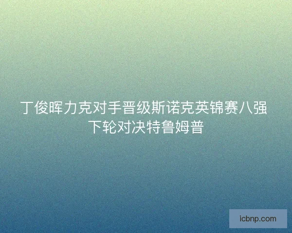 丁俊晖力克对手晋级斯诺克英锦赛八强 下轮对决特鲁姆普